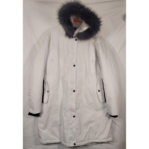 LIV Outdoor Parka Coat Womens XL White Faux Fur Hood Quilted Lined‎ Long Winter